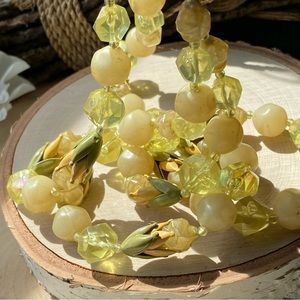 VTG- Unique A/B Jonquil & Peridot double strand, beaded necklace W/ button clasp
